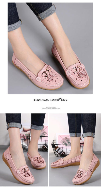 Womens Flats Summer Genuine Leather Shoes Low Heels Slip On Casual Flat Shoes Women's Espadrilles Casual Shoes Spring Comfortable Strong Design