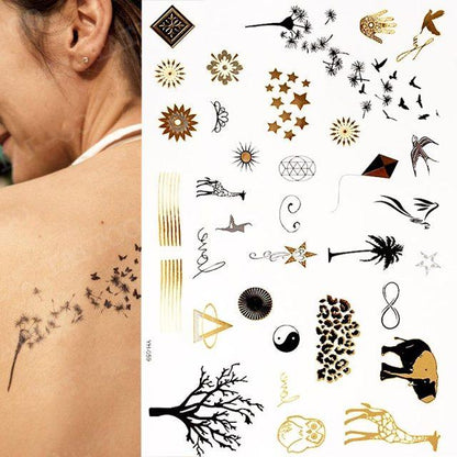 Womens Metallic Temporary Sticker Tattoos Gold Silver Waterproof Tattoos for Women