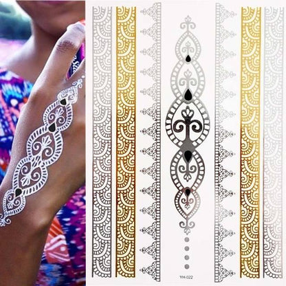 Womens Metallic Temporary Sticker Tattoos Gold Silver Waterproof Tattoos for Women