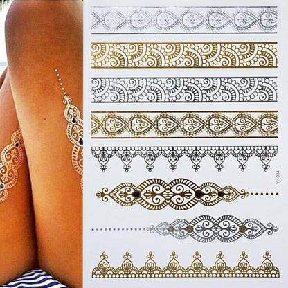 Womens Metallic Temporary Sticker Tattoos Gold Silver Waterproof Tattoos for Women